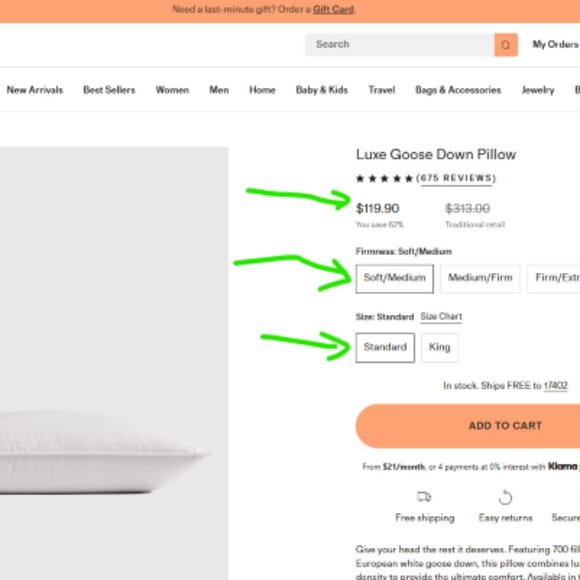 NWT QUINCE LUXE GOOSE DOWN STANDARD PILLOW COTTON FEATHER SOFT/MEDIUM RET 119.90 - Picture 5 of 8